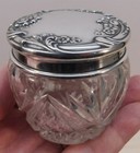 Vtg  925 Sterling Silver Repousse Lid On A Cut Crystal Dressing Table Vanity Jar