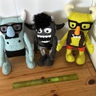 Lot Of 3 Handmade Stuffed Plush Monsters Bundle Horns Mustache Shiny Pants Cute