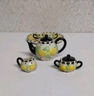 Vintage Miniature Porcelain Tea Set Lot Of 3 Thailand Lemon  Rose   Blue Floral