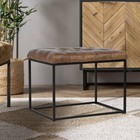 Distressed Brown Faux Leather Tufted Ottoman With Metal Legs For Living Room