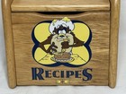 Vintage 1997 Warner Bros Looney Tunes Wood Recipe Storage Box Brown Kitchen Lid