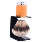 Taconic Shave Wood   Chrome Handle Handmade Silvertip Badger Shave Brush   Stand