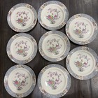 Lenox Ming 9    Salad Dinner Plates Set 4 Black Stamped Design Multicolor Floral