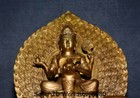 17  Old Tibet Copper Gold Gilt 4 Arms Chenrezig Buddha Ride Peacock Birds Statue