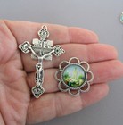 Set B Silver Rosary Center   Crucifix Pater Our Father Beads Lady Of Fatima 8pc