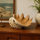 Vintage Mcm Ceramic Conch Shell Planter Orange Brown Speckled Art Pottery 9in