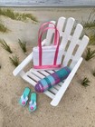 Dollhouse Miniature Beach Set  3 Flip Flops Sandals Hat Towel Bag 1    Scale 1 12
