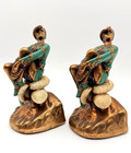 Antique Marion Bronze Clad  peter Pan  On Mushrooms Polychrome Bookends 7 5 