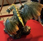 Fantasy Green   Gold Dragon Figurine Statue Rocky Base With Crystal Ball