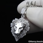 18 -30 men 925 Sterling Silver 2mm Moon Cut Beaded Chain Cz Lion Pendant sp185