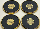 Vintage Set Of 4 Solid Brass And Leather Coasters - Bar Ware By Baird Financial
