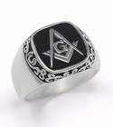 Masonic Sterling Silver Ring With Black Square   Compass   Freemasonry Gifts