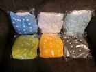 Lot Of 6 Alva Baby Cloth Diapers With 12 Inserts Snap Adjustable New