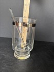 Mcm Vintage Clear Glass 2-spout Cocktail Pitcher Silver Metallic Band 6-3 4   