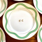 6 Antique French White Porcelain Cc Green Gold Ribbon Dinner Cafe Plates France