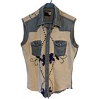 Vintage Wrangler Western Sleeveless Denim Shirt Floral Embroidered Pearl Snap 16