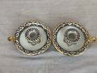 Pair Antique Russian Porcelain Coble Blue White Gold Lace Candle Holders