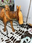 Vintage 5 5  Hand Carved Olive Wood Donkey Figurine Chain Reins Bethlehem Israel