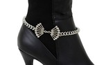 Usa Western Women Boot Bracelet Silver Metal Chain Bow Charm Shoe Anklet Pair