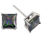 Men Women Sterling Silver Post Stud Square Round Colorful Cz Earrings Gift Pe22