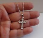 Cross Necklace Pendant 1 Ct Lab Created Diamonds   925 Sterling Silver   17   