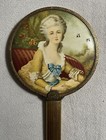 Rare Antique Victorian Lady Portrait Gold Hand Held Vanity Mirror