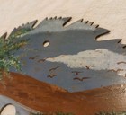 Vintage Hand Painted Saw Blade Mountain Lake Scene Spring Flowers   Tree 7 5 In 