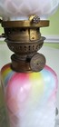 Eapg Victorian Glass Miniature Oil Lamp Mother Of Pearl Rainbow Air-trap Diamond