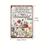 Vintage Metal Tin Sign Wonderful World Lyrics Floral Garden Inspirational Plaque