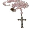 Pink Glass Crystal Beads Rosary Necklace Holy Soil Medal Silver Plated By Bethl