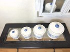 Vintage Stoneware By Pomerantz Canister Set Of 4 Flower Pots Tile Look Blue