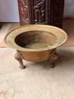 Antique Cast Brass Tripod Basin 13 5  Wide Footed Centerpiece Vessel Urli