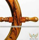 Set Of 2 Brass 18  Nautical Brown Wooden Ship Wheel Vintage Captain Pirate D  cor