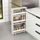 4-tier White Slim Wood Kitchen Cart With Open Shelves  Rolling Storage
