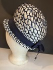 1950   ish Ladies Church Hat   Union Made   Blue And White   Bow   Durby Hat  