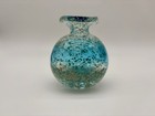 Vintage Mcm Blown Art Glass Blue    vase Gold Flecks Beautiful Mid Century