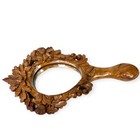 Vintage Ornate Artisan Both Sides Carved Wood Handmaid Mirror Handheld Vanity