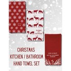 Christmas Kitchen Towels Set Of 3 Red White Reindeer Snowflakes Cotton Linen