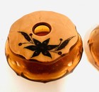 1920s Amber Glass Powder Jar vanity Dresser Box Celluloid Lids Set Of 2art Deco