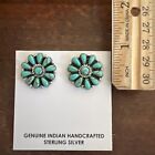 Native American Navajo Indian Cluster Post Green Turquoise Earrings Nice Zuni F
