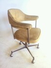 Vintage Midcentury Danish Modern Chair Office Brass Swivel Faux Leather Baughman
