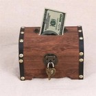 1pc Vintage Wooden Treasure Chest Piggy Bank Box With Lock Home Decoration - New