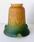 Antique Amber   Green Blown Glass Lily Lamp Shade - Art Nouveau Tiffany Style