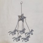 Pewter Tone Horse Wind Chime 5 Horses Hanging From Star Leaf 17  Steel