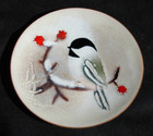 Norman Brumm Enamel On Copper Winter Chickadee Bird Small Plate 4 7 8  Signed