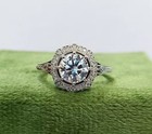 Art Deco Vintage Halo Engagement Ring Simulated Diamond 925 Silver Ring  new 