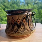 2  Matching Vtg Mcm Etched Turkish Copper Pots cauldrons  Planters W  Handles 