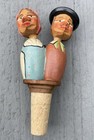 Vintage Hand Carved  Kissing Couple Mechanical Wine Cork Stopper German 