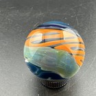 Contemporary Handmade Art Glass Marble 1 03  Blue Orange Green Swirl Clear Core