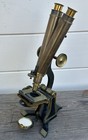 Antique 19th Century Henry Crouch No  874 Brass Binocular Microscope   Box